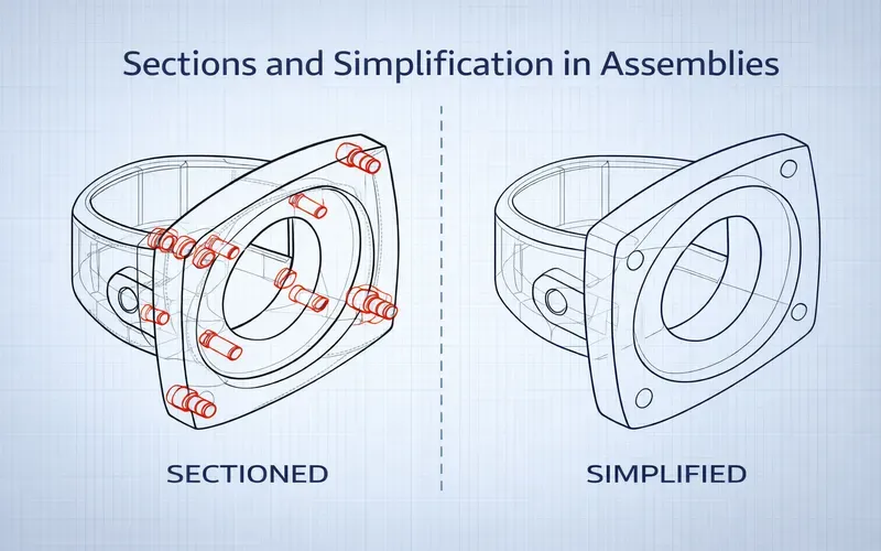 Sectioned assembly view cutting through multiple components to reveal internal interfaces including bearing installation shaft fit and fastener engagement with crosshatching patterns distinguishing different parts