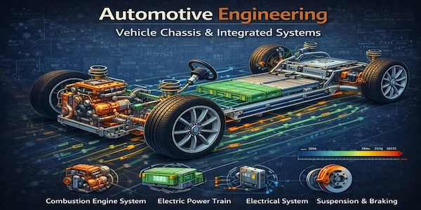 Automotive engineering showing vehicle chassis and integrated systems