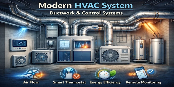 Modern HVAC system with ductwork and control systems